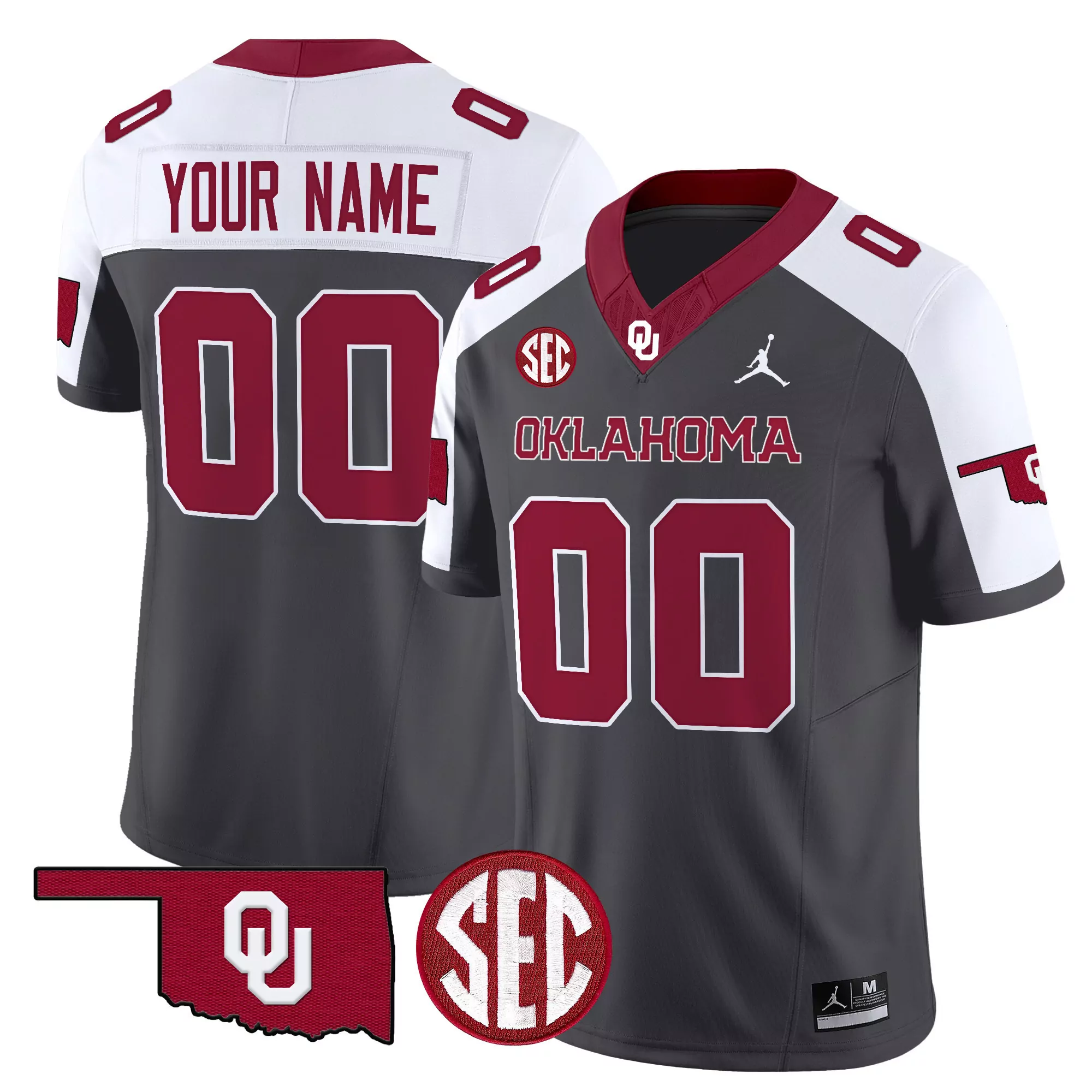 your name 00 men s oklahoma sooners 2025 vapor limited all stitched jersey gray sec patch
