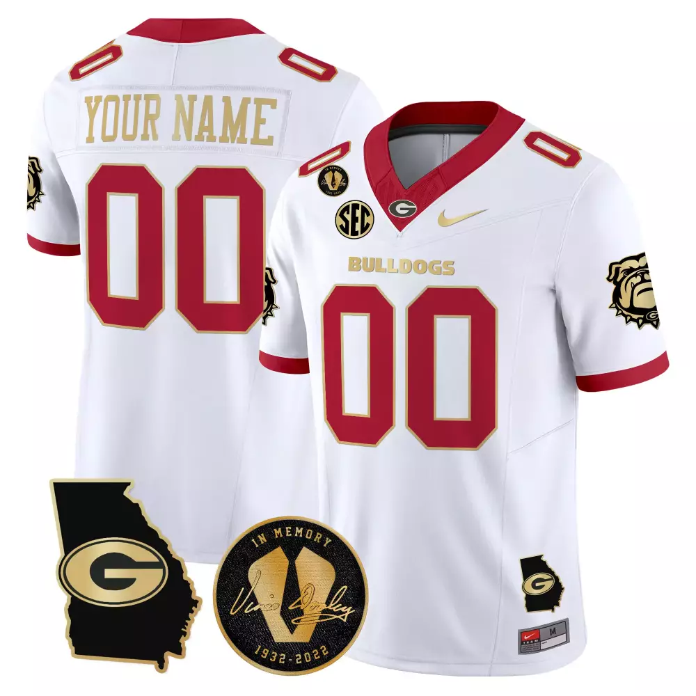 Your Name 00 Men's Stitched Vapor Jersey | Georgia Bulldogs White 2025 with Vince Dooley Patch | Fan Gear for Men