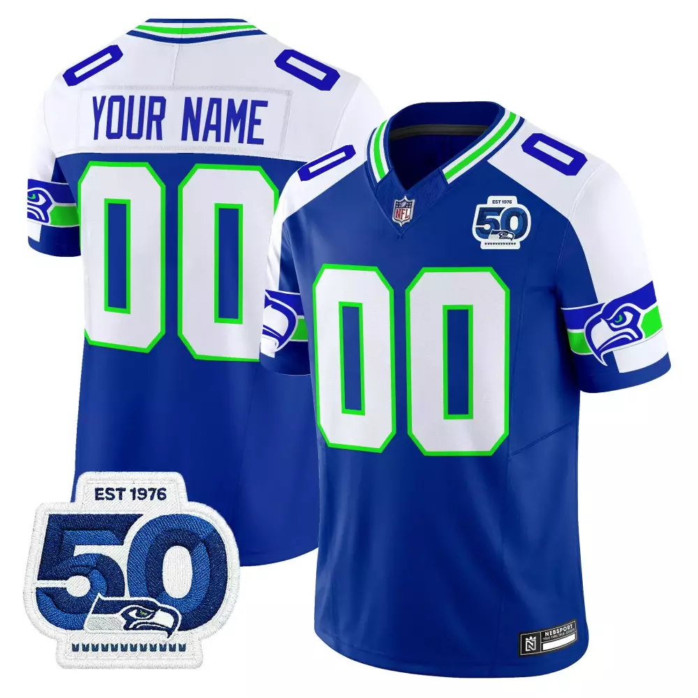 Your Name 00 Seattle Seahawks Stitched Jersey White 50Th Anniversary 2022 Men'S Style Name Patch