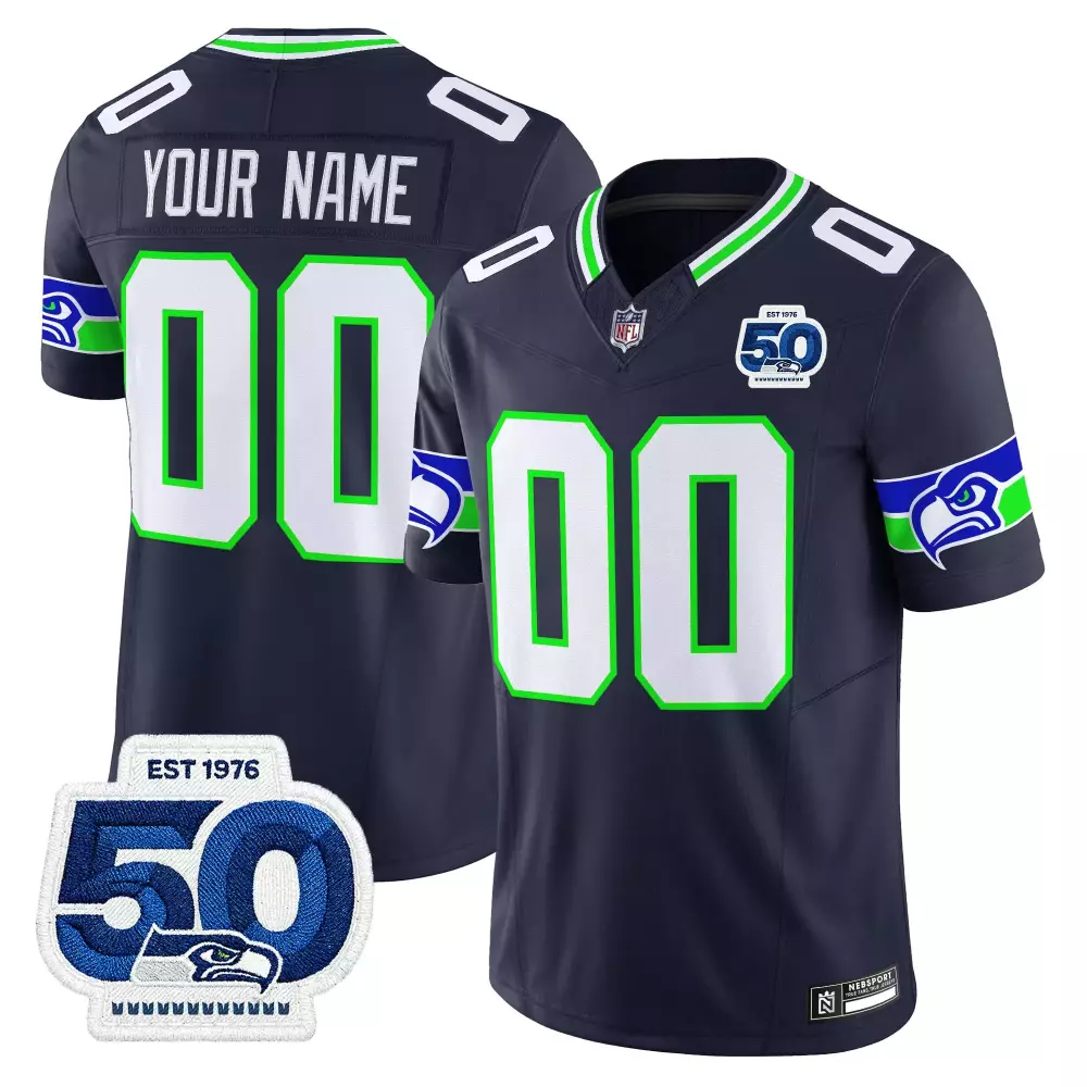 Your Name 00 Seattle Seahawks Stitched Jersey White 50Th Anniversary 2022 Men'S Style Name Patch