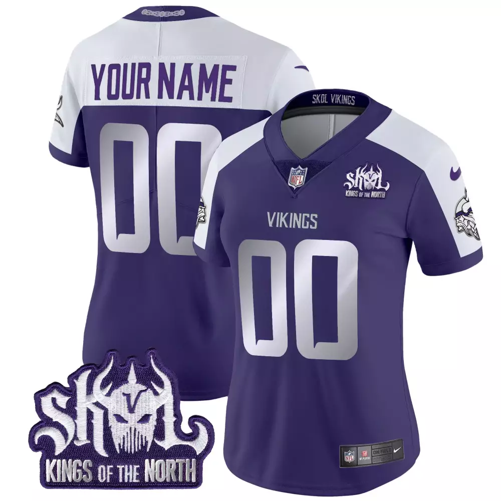 your name 00 minnesota vikings women s black vapor jersey skol kings of the north patch 2025