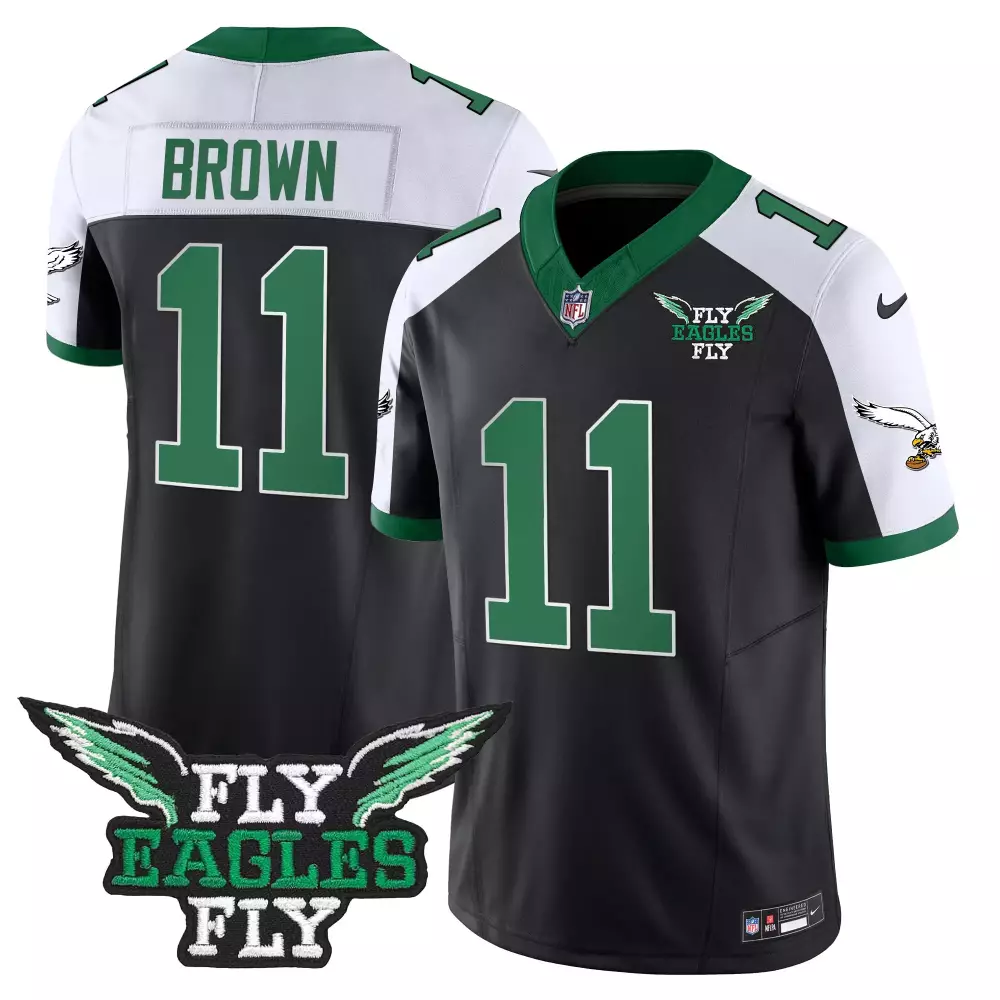 a j brown 11 philadelphia eagles 2023 men s stitched vapor jersey black fly eagles fly