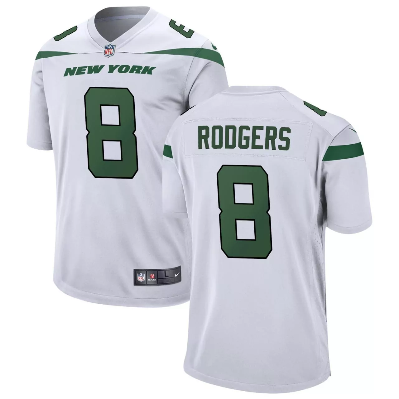 aaron rodgers 8 new york jets 2023 men s all stitched vapor jersey white green