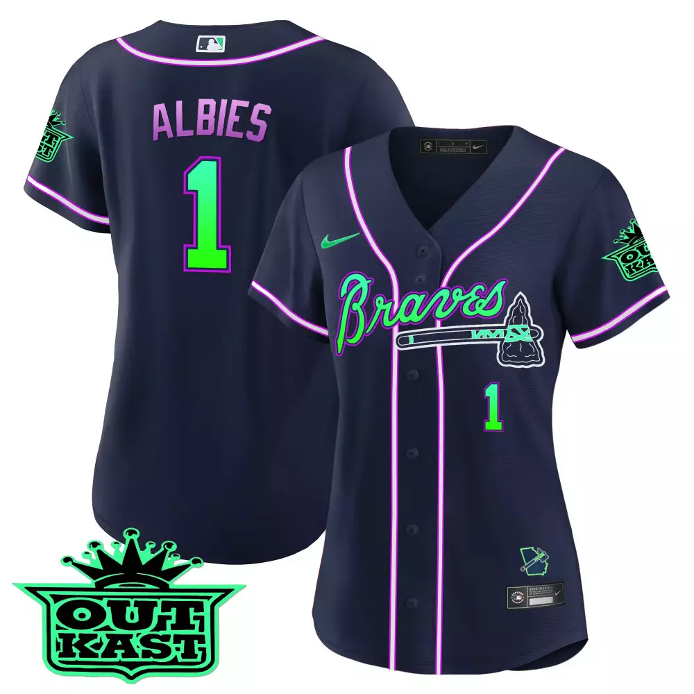 albies 1 atlanta braves 2023 women s all stitched vapor jersey navy peach
