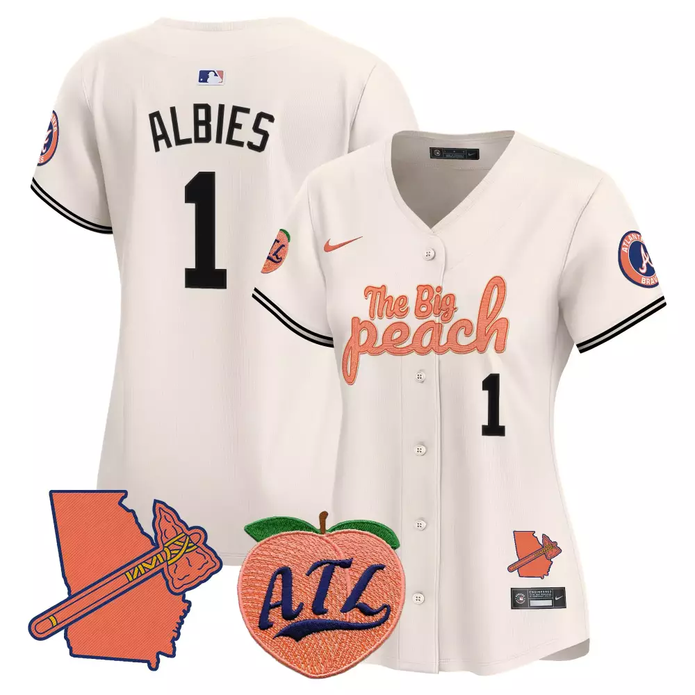 albies 1 atlanta braves 2023 women s all stitched vapor jersey navy peach