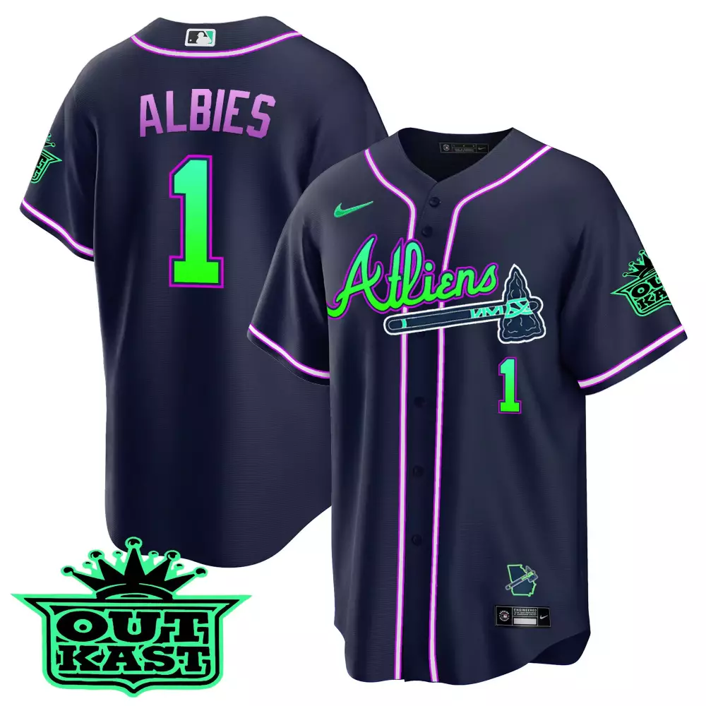 Albies 1 Atlanta Outkast 2023 Stitched Vapor Jersey | Navy Green Pink Edition | For Men, Women & Youth