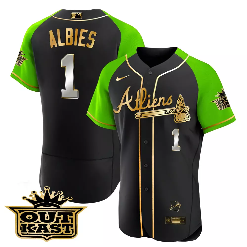 albies 1 atlien 2023 men s outkast stitched vapor jersey black green