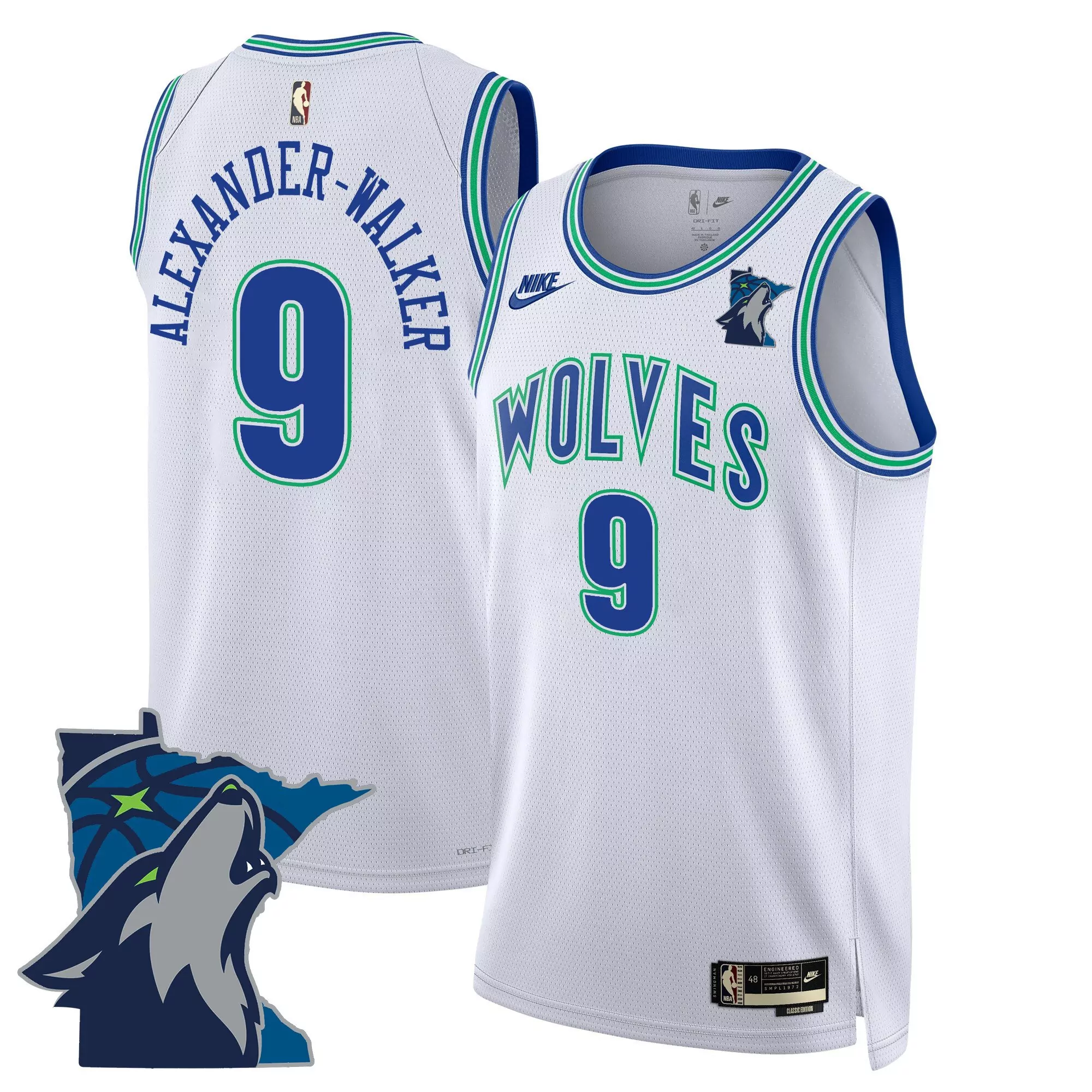 alexander walker 9 men s vapor jersey minnesota timberwolves white howl edition 2025