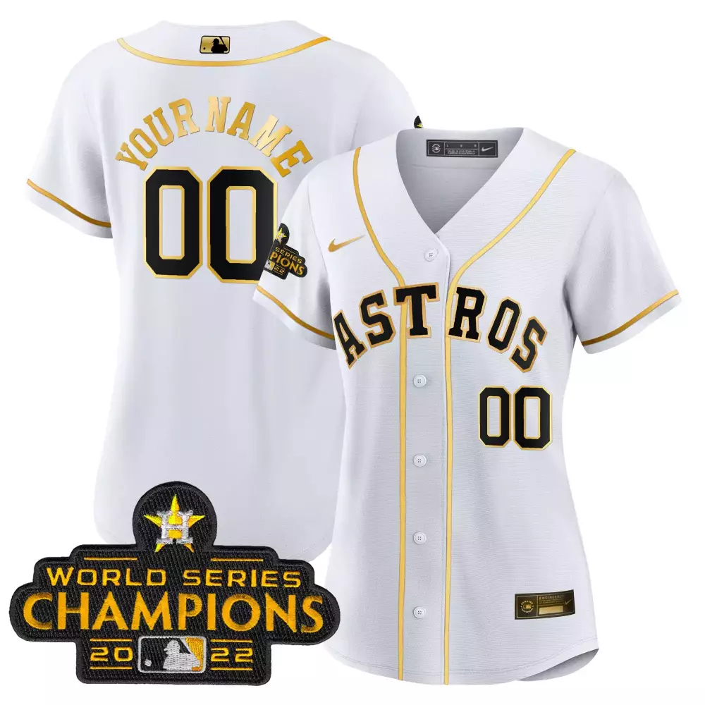 Astros Women's 2022 World Series Champions Stitched Vapor Jersey | White & Yellow 00 | For Women & Youth