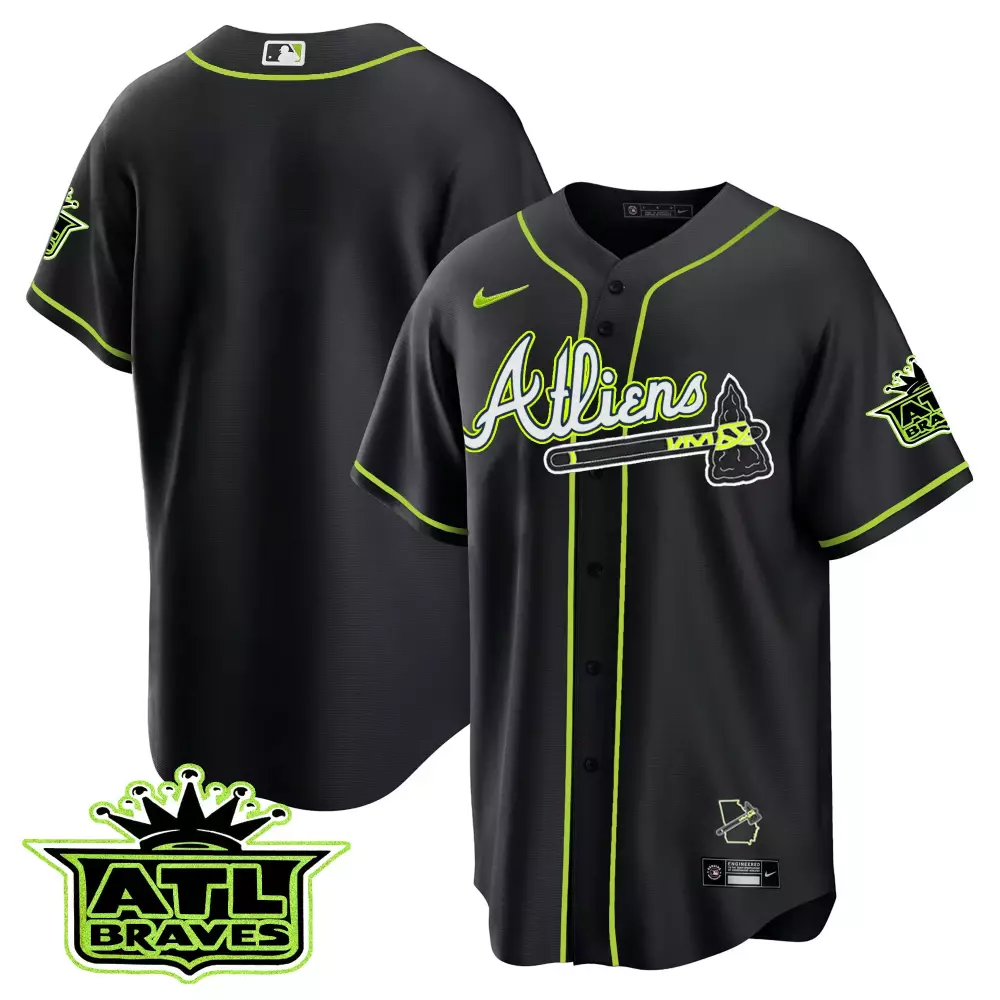 atlanta braves black all stitched custom jersey with name patch 2023 men s style