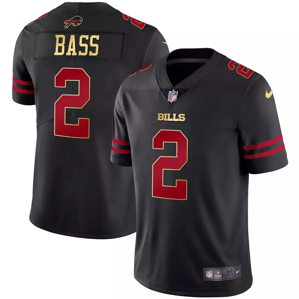 Bass 2 Buffalo Bills 2023 Black Stitched Jersey | Name Patch Edition for Men | Fan Gear