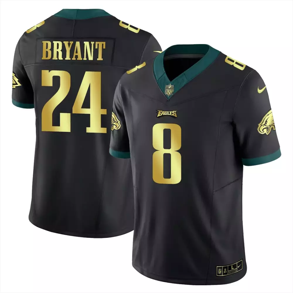 bryant 24 philadelphia eagles 2023 men s all stitched vapor jersey black gold edition
