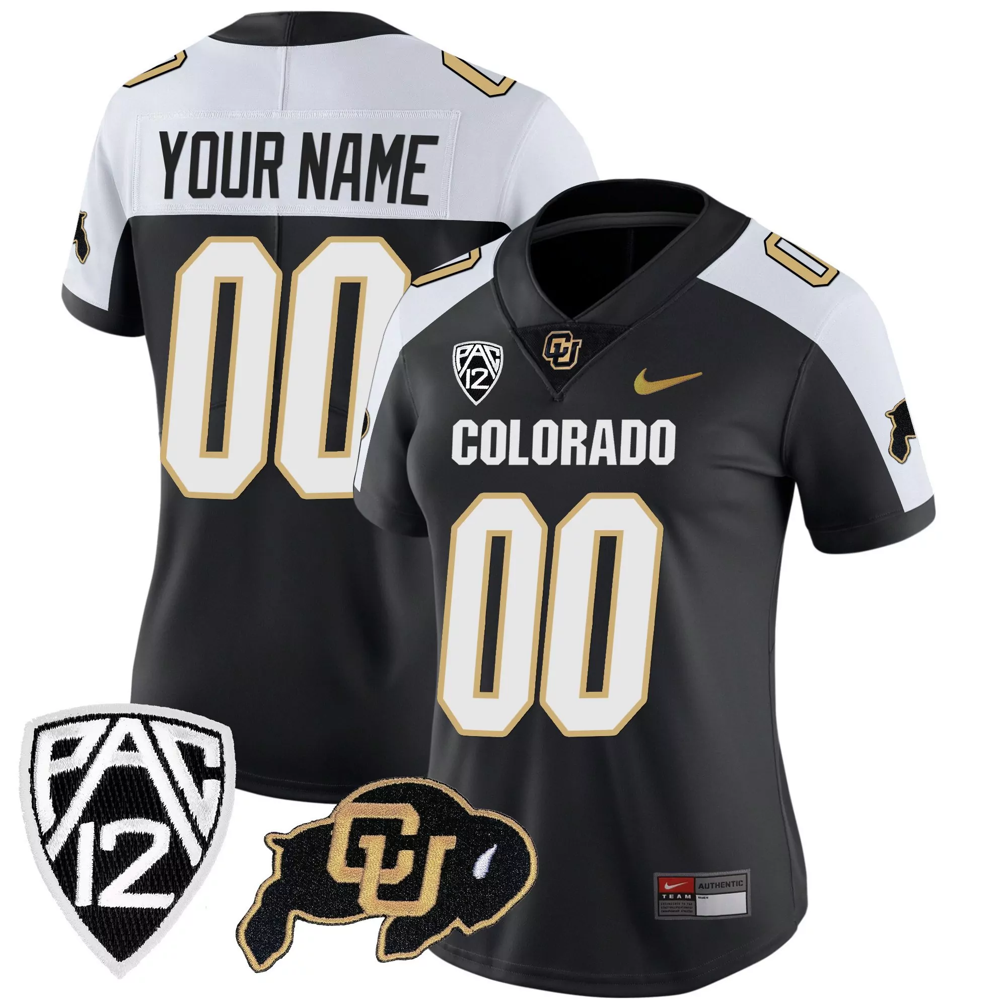 colorado black white custom jersey 00 pac 12 all stitched vapor jersey