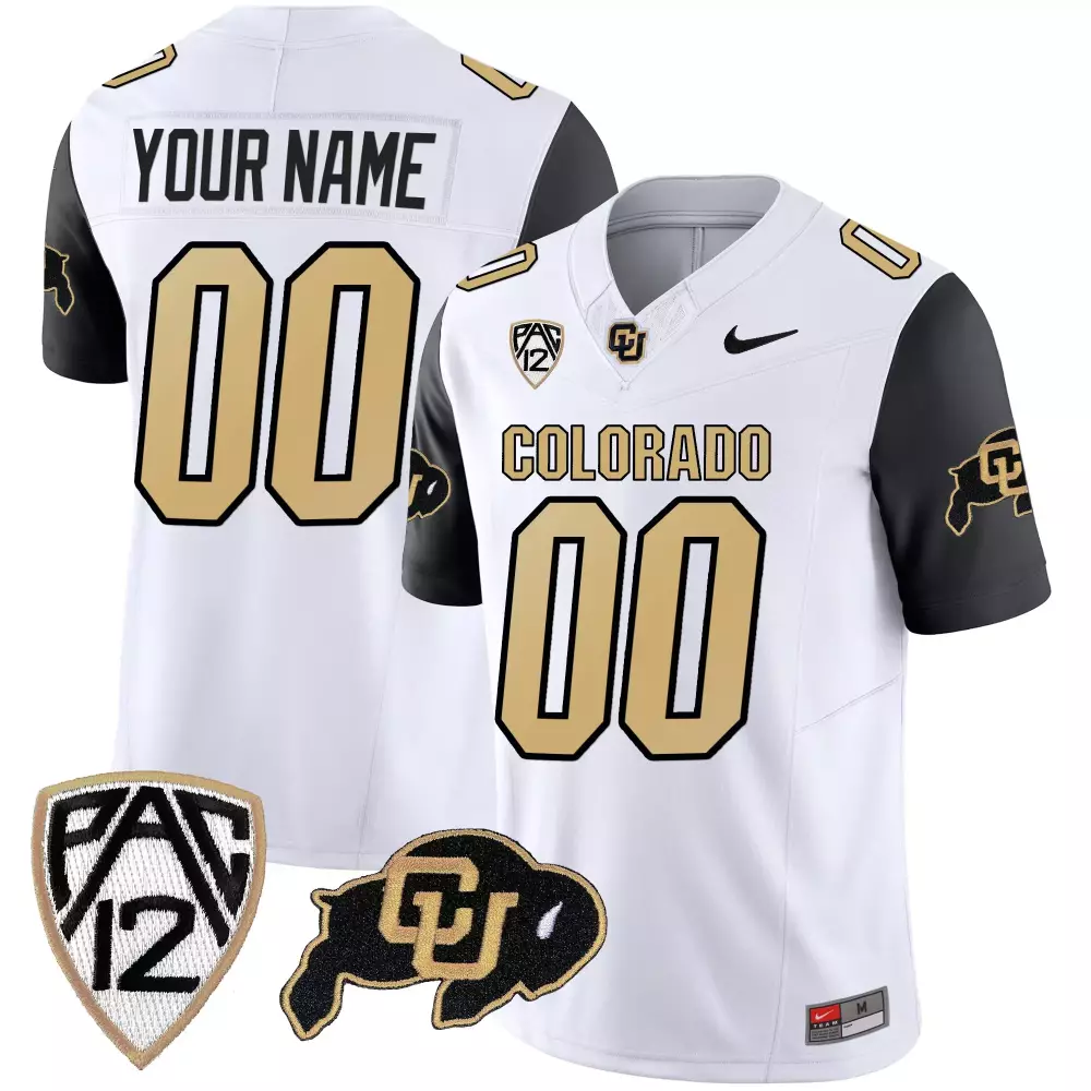 Colorado Buffaloes 00 Custom Stitched Vapor Jersey | White | 2023 PAC 12 Edition | For Men, Women & Youth