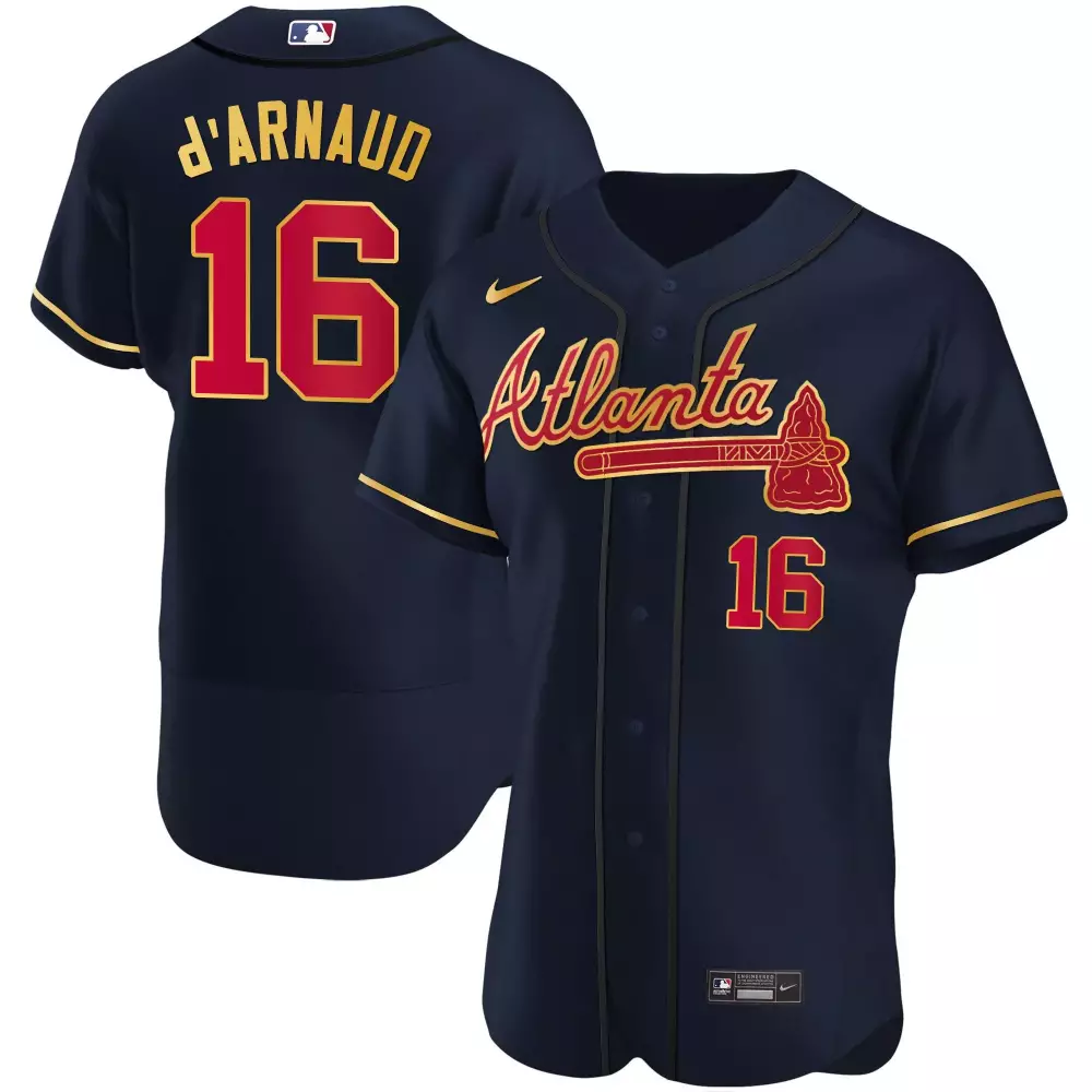 D'Arnaud Atlanta 2023 Stitched Vapor Jersey | Navy | Replica Fan Gear for Men, Women & Youth