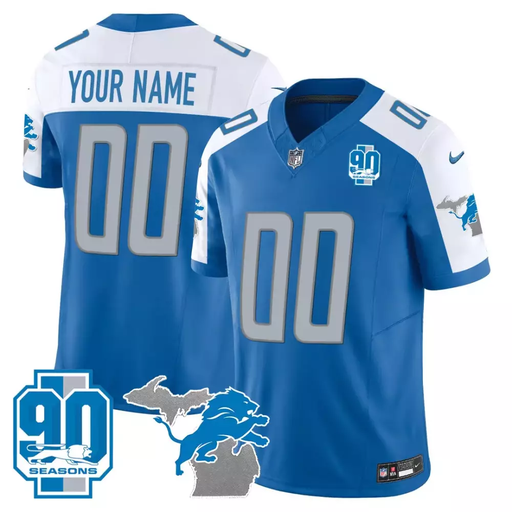Detroit Lions Custom Light Blue Jersey | 90 Seasons Stitched Name Patch | Limited Edition Fan Gear for Men, Women & Youth