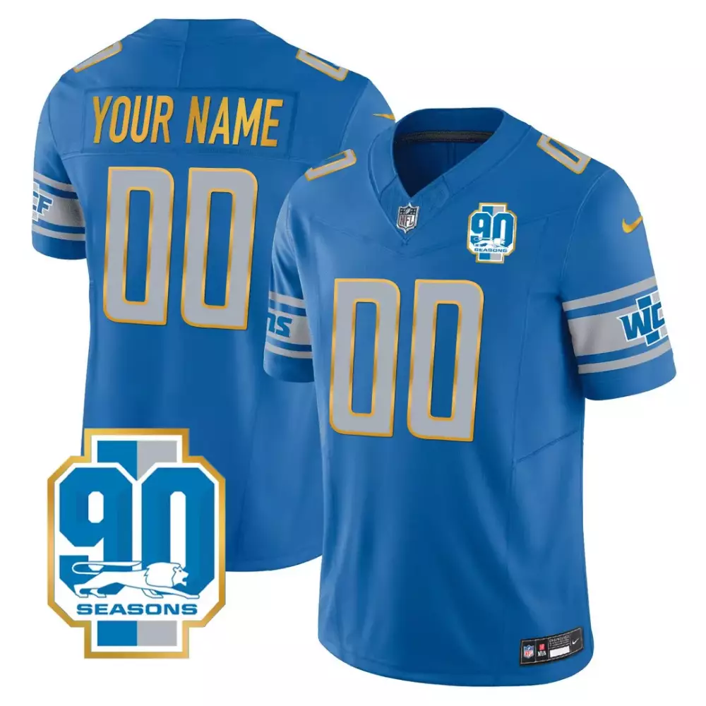 Detroit Lions Custom Light Blue Jersey | 90 Seasons Stitched Name Patch | Limited Edition Fan Gear for Men, Women & Youth