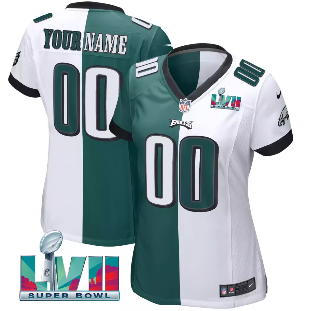 eagles women s super bowl lvii all stitched vapor jersey your name 00 2023 green white