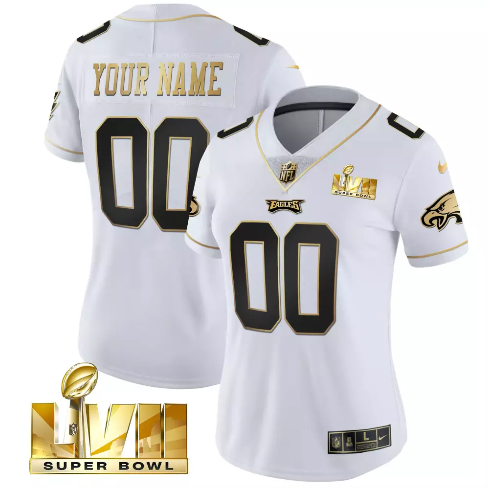 eagles women s super bowl lvii custom 00 white all stitched vapor jersey