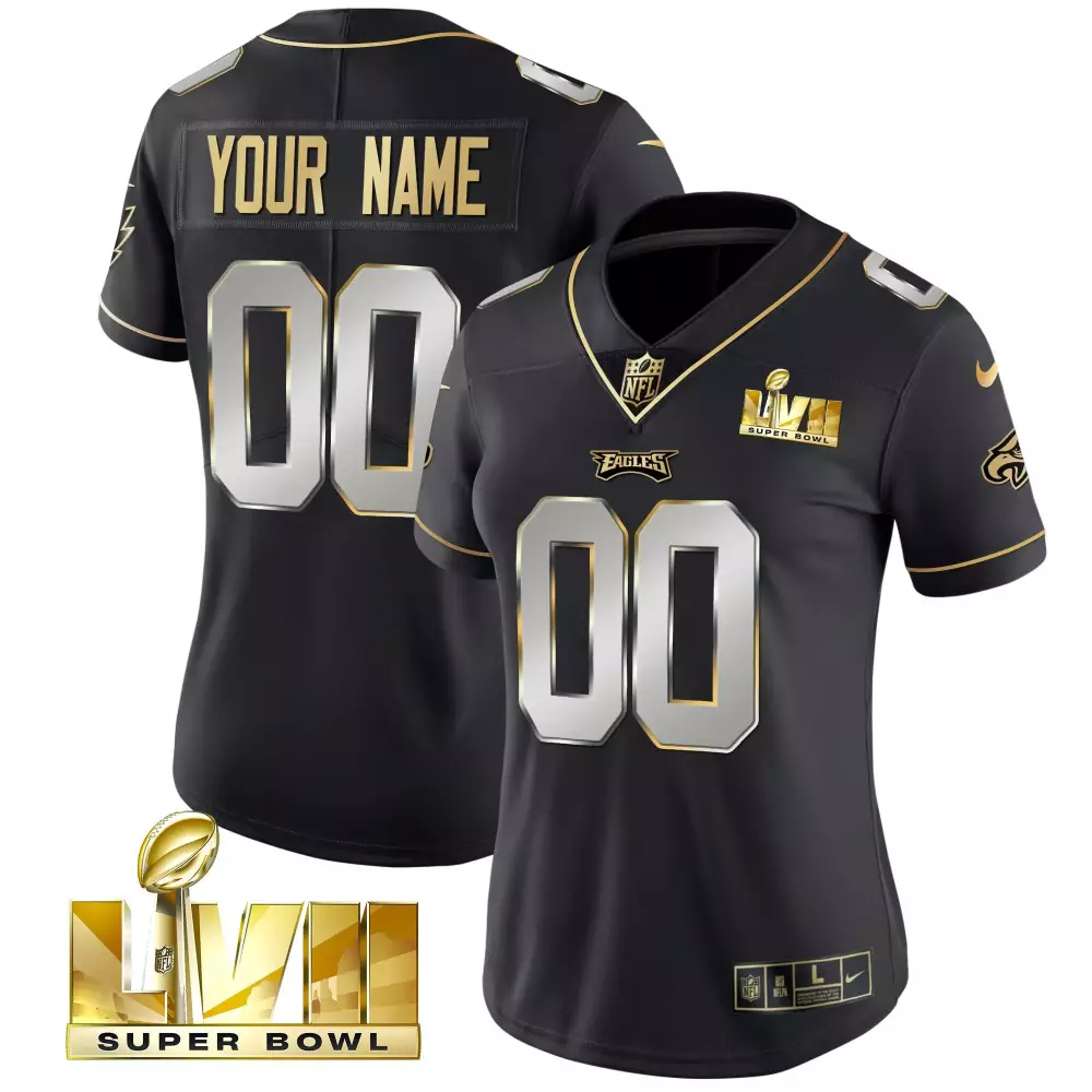 eagles women s super bowl lvii custom black all stitched vapor jersey 1