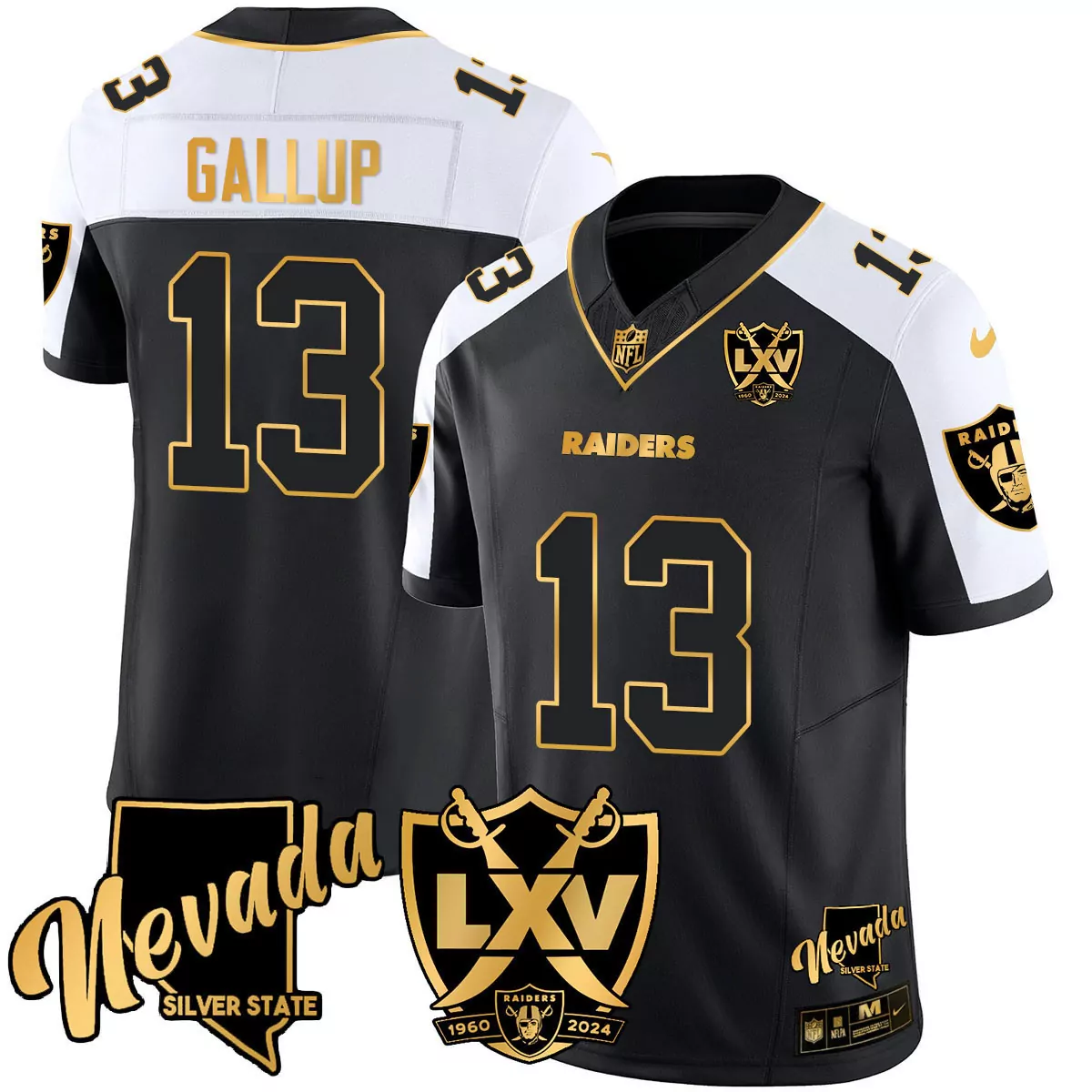 gallup 13 raiders 2024 men s all stitched vapor jersey black white lxv edition