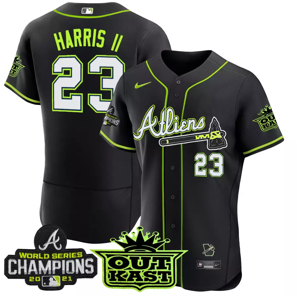 Harris II 23 Atlanta 2021 Men's All Stitched Vapor Jersey | Black Neon Green World Series Champions | Fan Gear for Men, Women & Youth