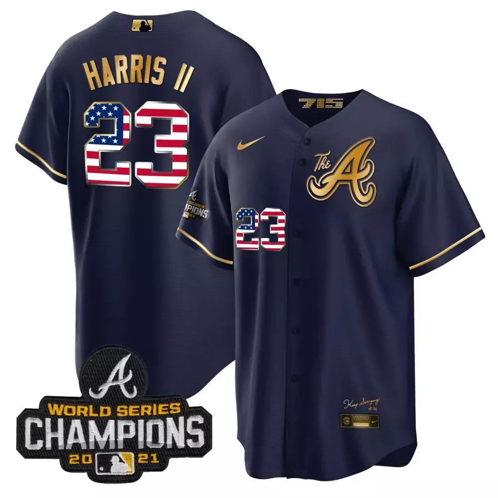 harris ii 23 atlanta braves 2021 men s all stitched vapor jersey navy green 150th anniversary edition