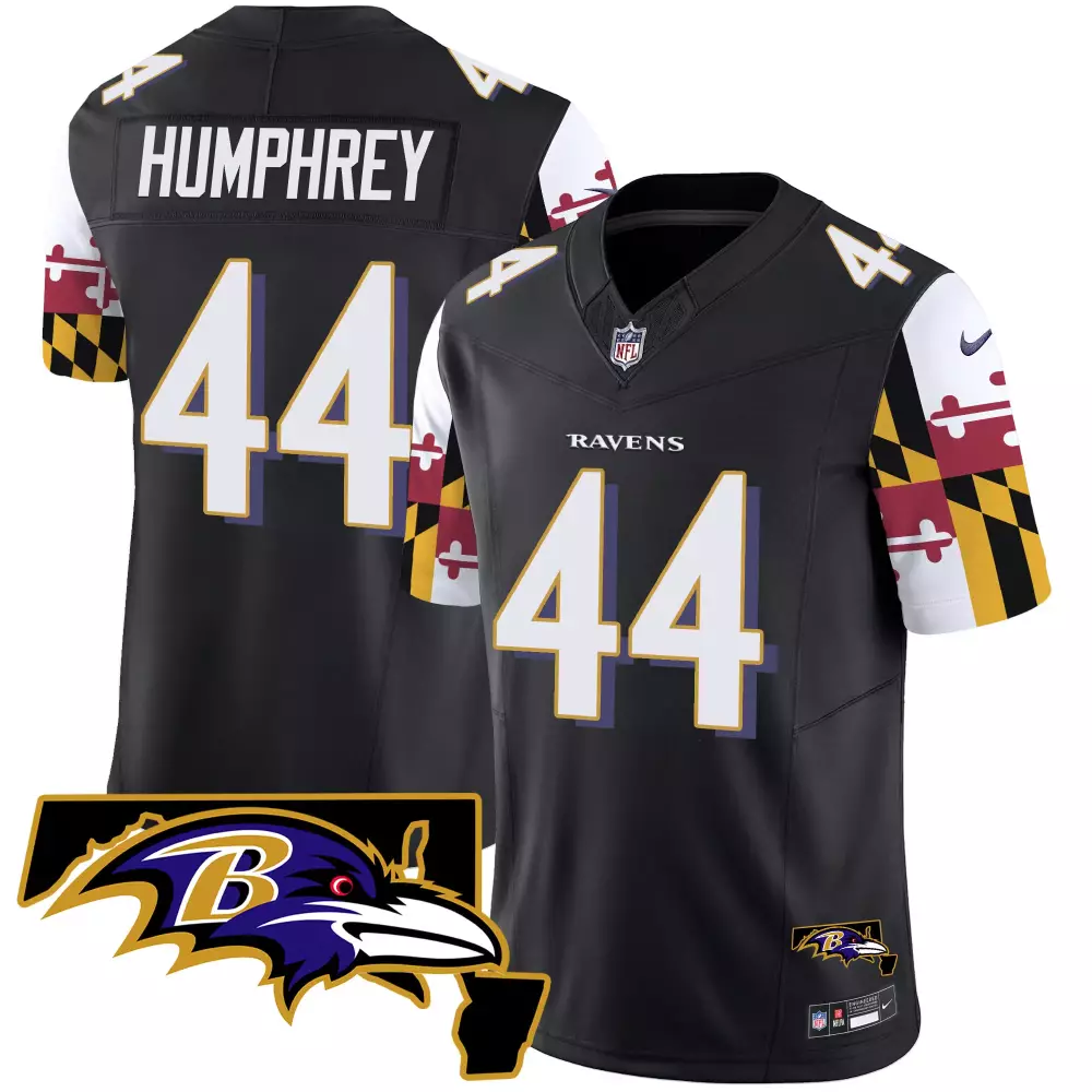 Marlon Humphrey 44 Baltimore Ravens 2023 Stitched Vapor Jersey | Black Maryland Flag Design | For Men, Women & Youth