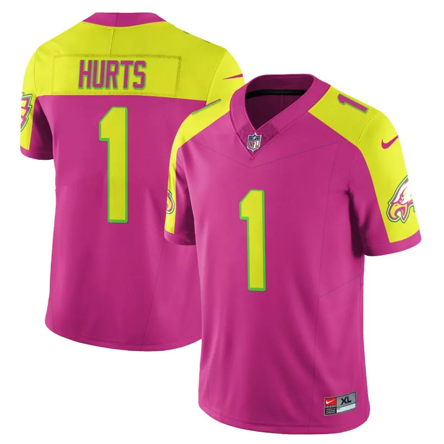 Jalen Hurts Philadelphia Eagles 2023 Stitched Vapor Jersey | Pink Yellow | Replica Fan Gear for Men, Women & Youth