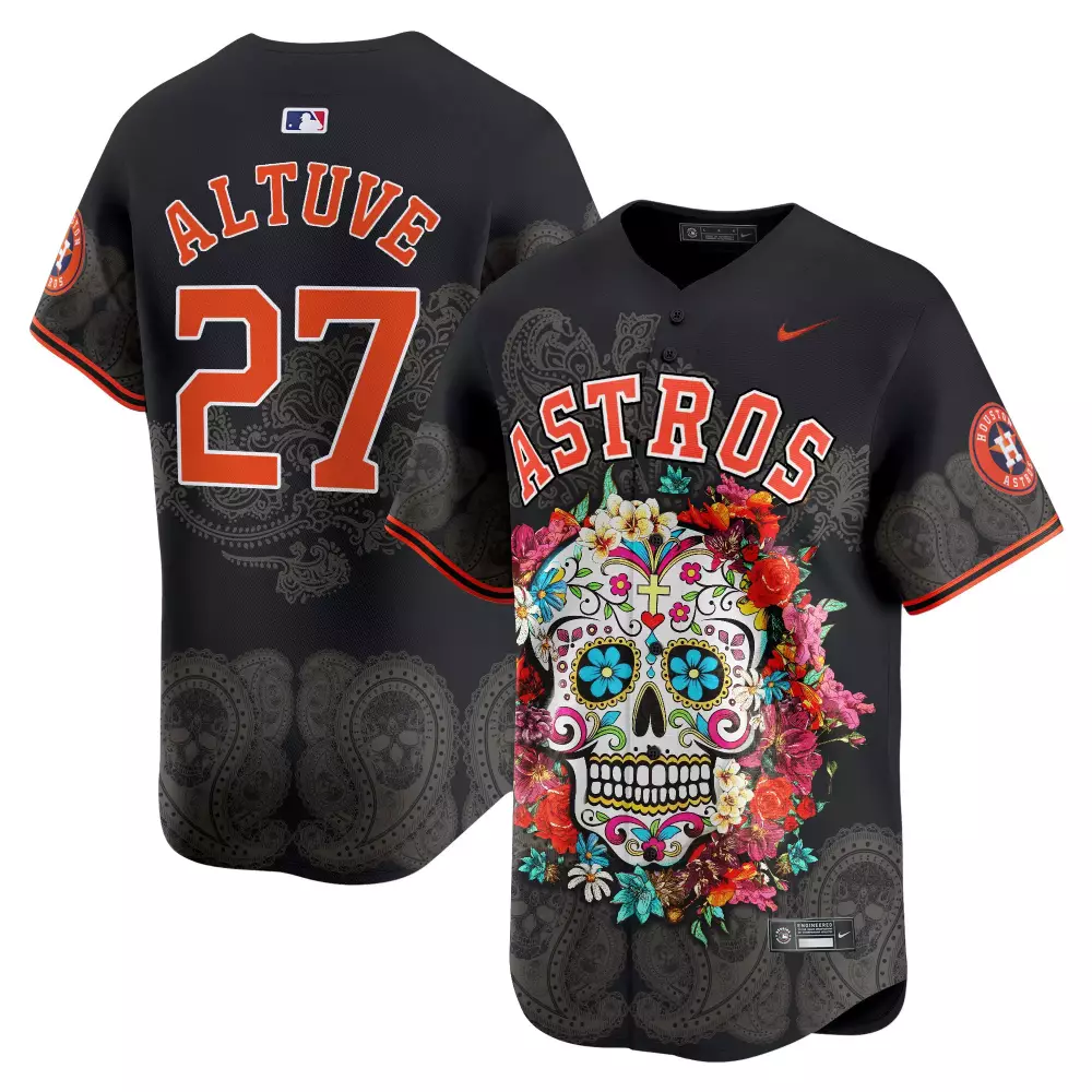 jose altuve 27 houston astros 2023 men s all stitched vapor jersey black sugar skull design