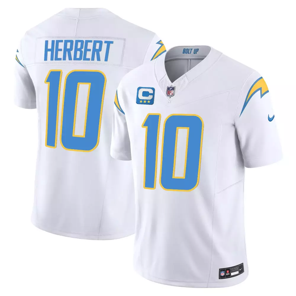 justin herbert 10 los angeles chargers 2023 men s all stitched vapor jersey white