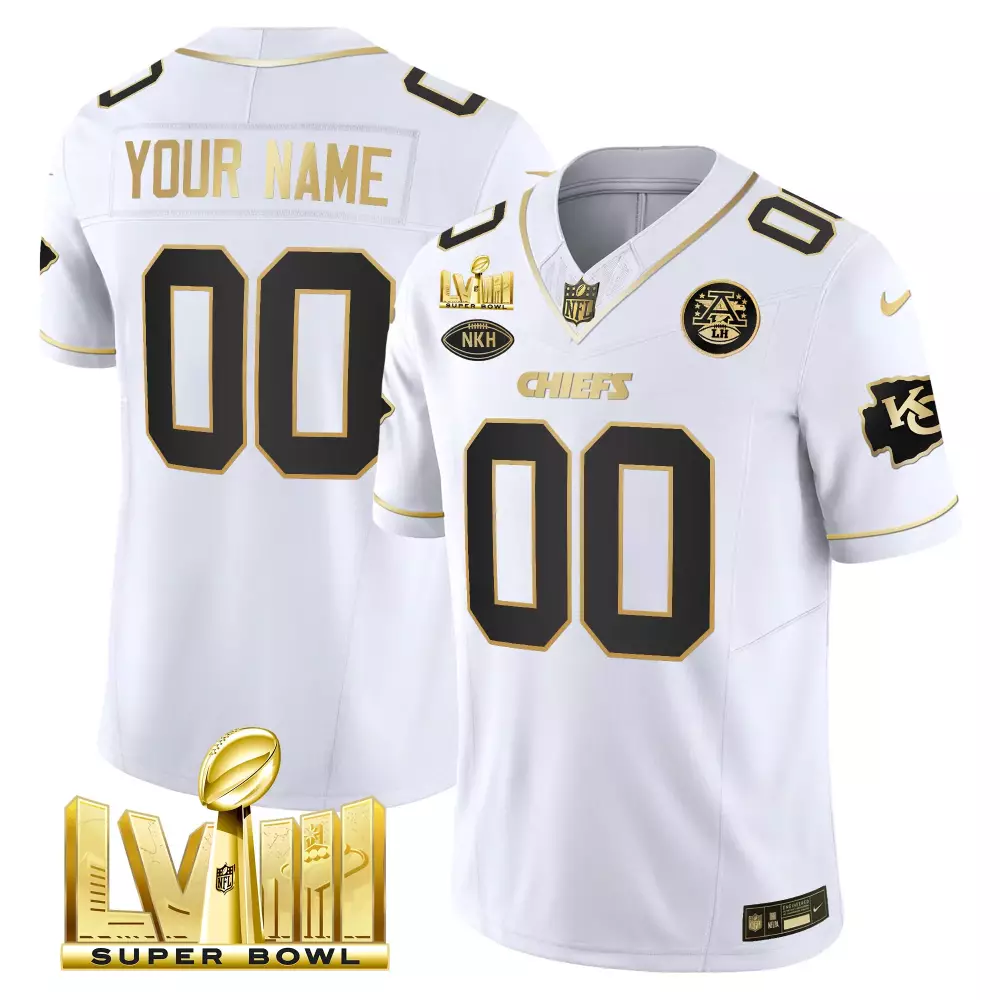 Kansas City Chiefs Super Bowl LVIII White Gold Custom Jersey | Stitched Vapor Style | Limited Edition Fan Gear | For Men, Women & Youth