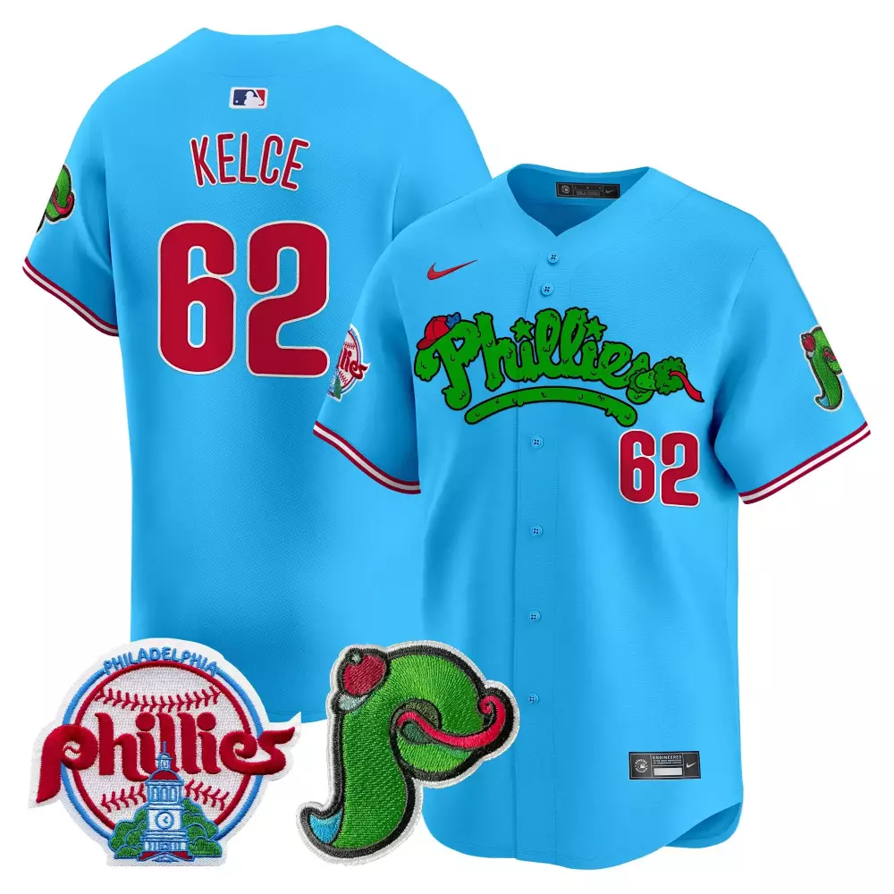 Kelce 62 Philadelphia Phillies 2023 All Stitched Vapor Jersey | Blue Red White Fan Gear | For Men, Women & Youth
