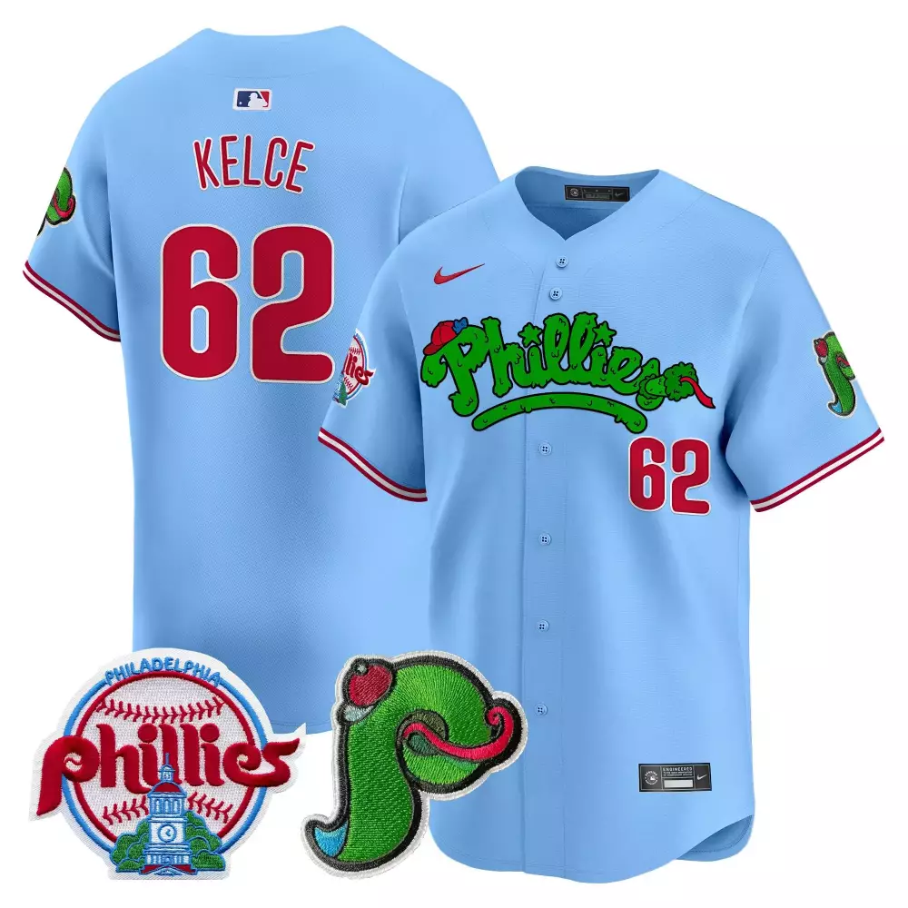 Kelce 62 Philadelphia Phillies 2023 All Stitched Vapor Jersey | Blue Red White Fan Gear | For Men, Women & Youth