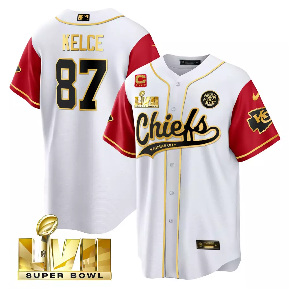 kelce 87 chiefs 2023 male all stitched vapor jersey super bowl edition white red