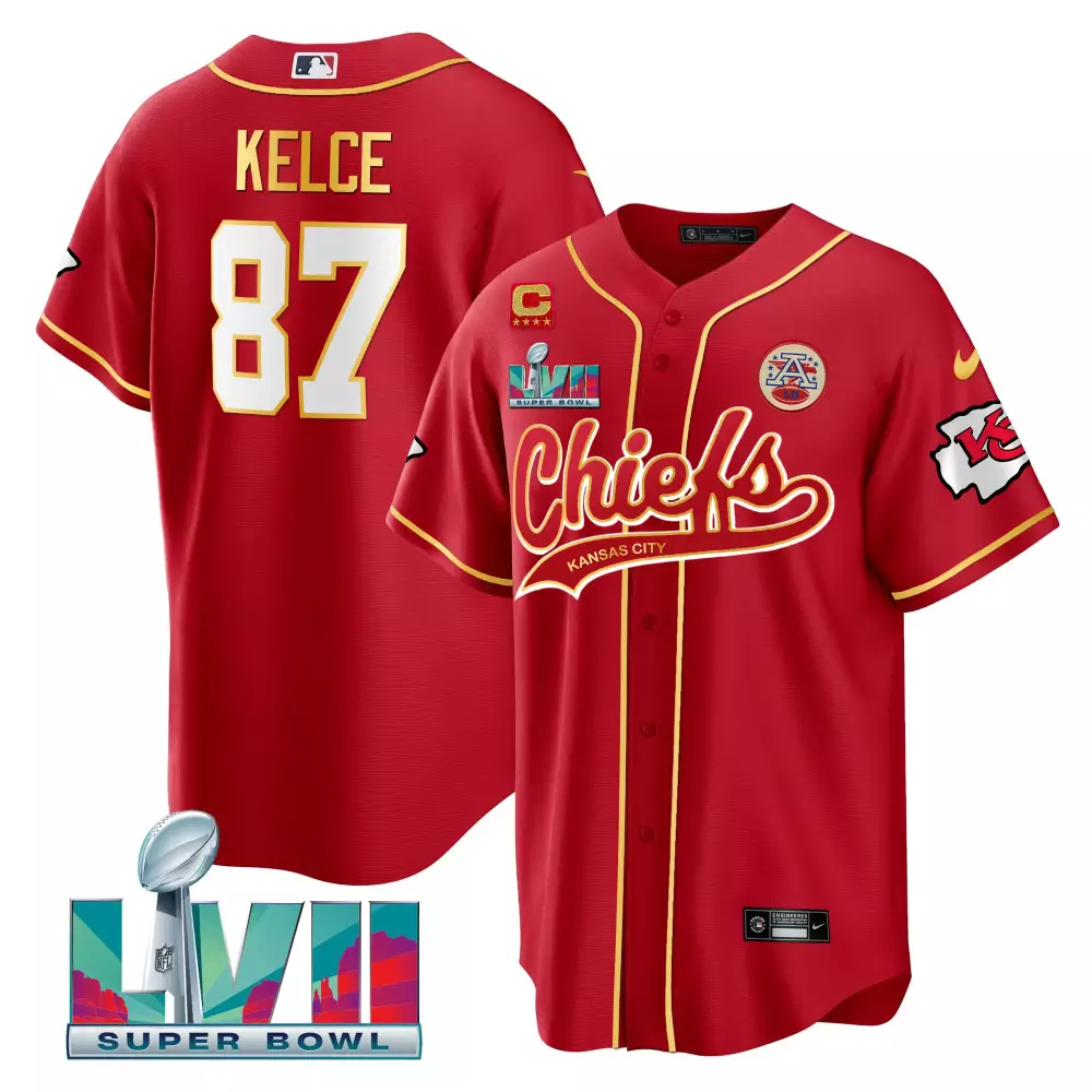 kelce 87 chiefs 2023 male all stitched vapor jersey super bowl edition white red