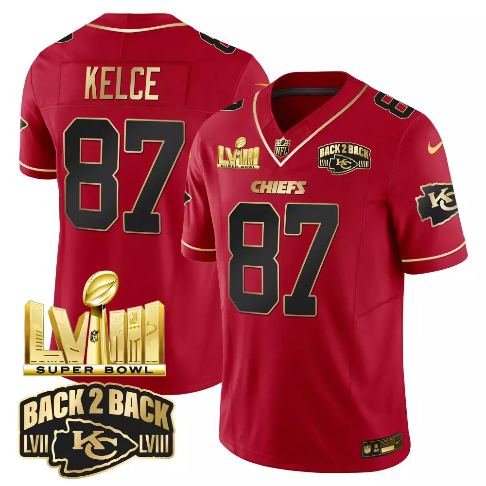 kelce 87 chiefs 2023 male all stitched vapor jersey super bowl lvii red