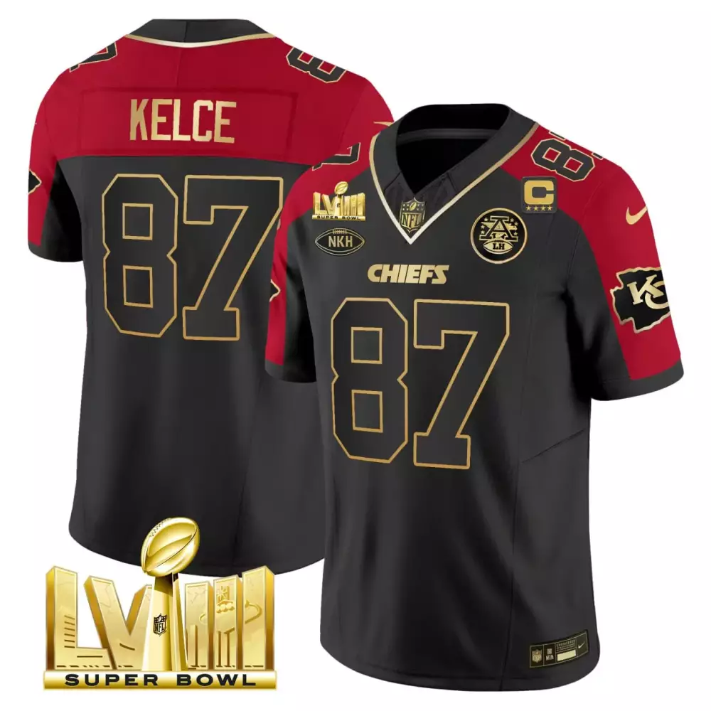 kelce 87 chiefs 2023 male all stitched vapor jersey super bowl lvii red