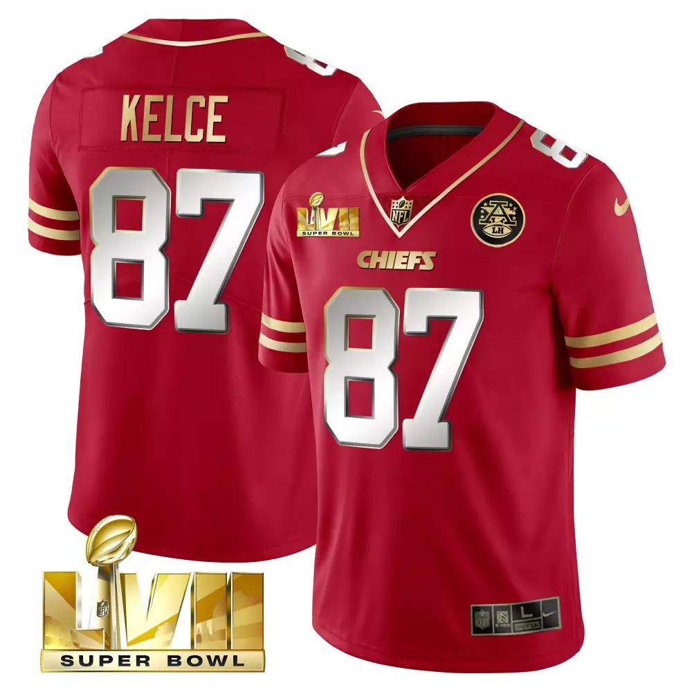 kelce 87 chiefs 2023 male super bowl all stitched vapor jersey black