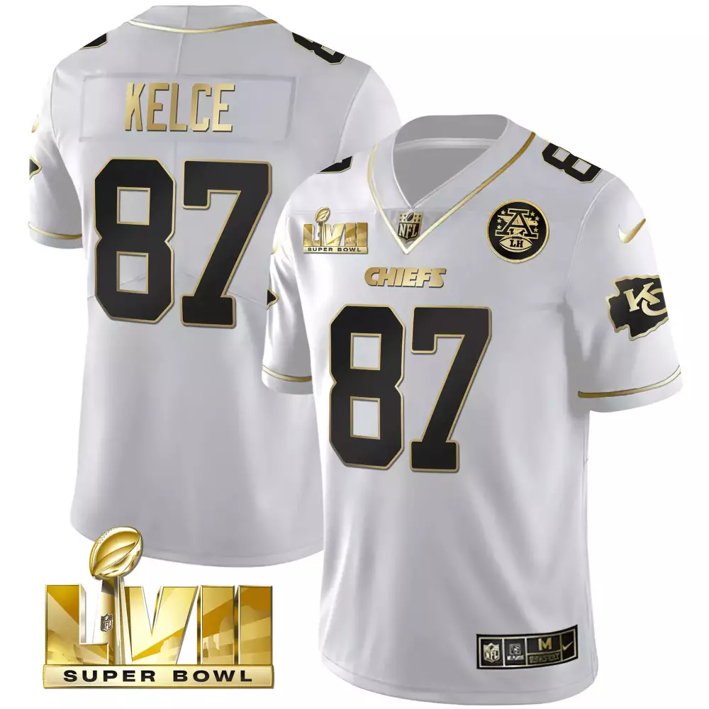 kelce 87 chiefs 2023 male super bowl all stitched vapor jersey white