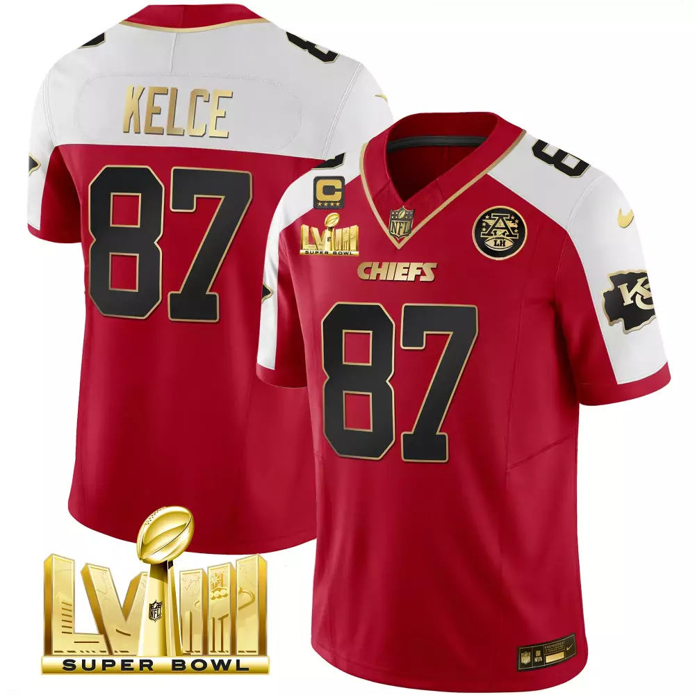 kelce 87 chiefs 2023 male super bowl all stitched vapor jersey white