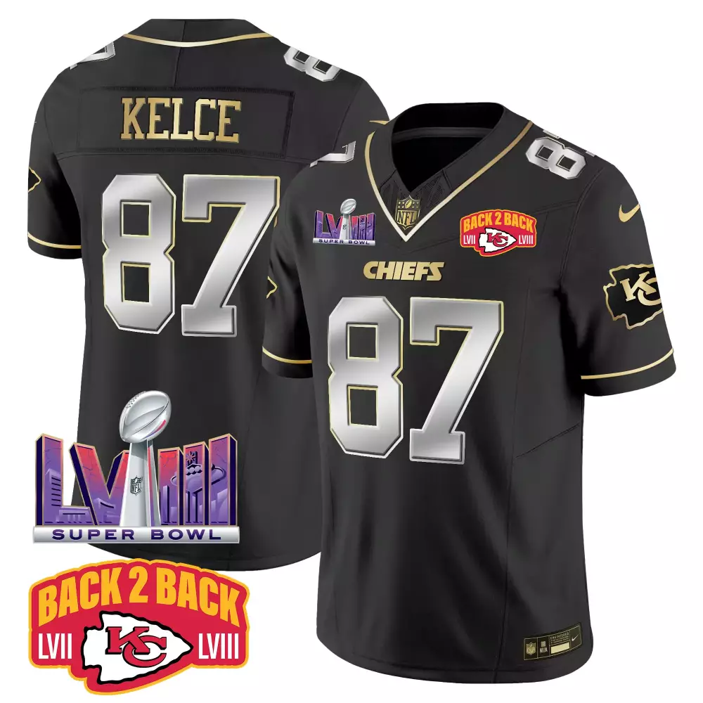 kelce 87 chiefs 2023 men s all stitched vapor jersey super bowl lviii black edition