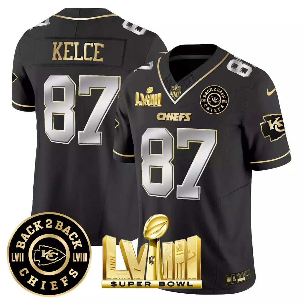 kelce 87 chiefs 2023 men s all stitched vapor jersey super bowl lviii black edition
