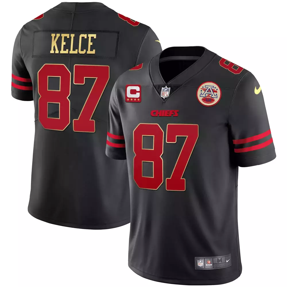 kelce 87 chiefs 2023 men s all stitched vapor jersey super bowl lviii black edition