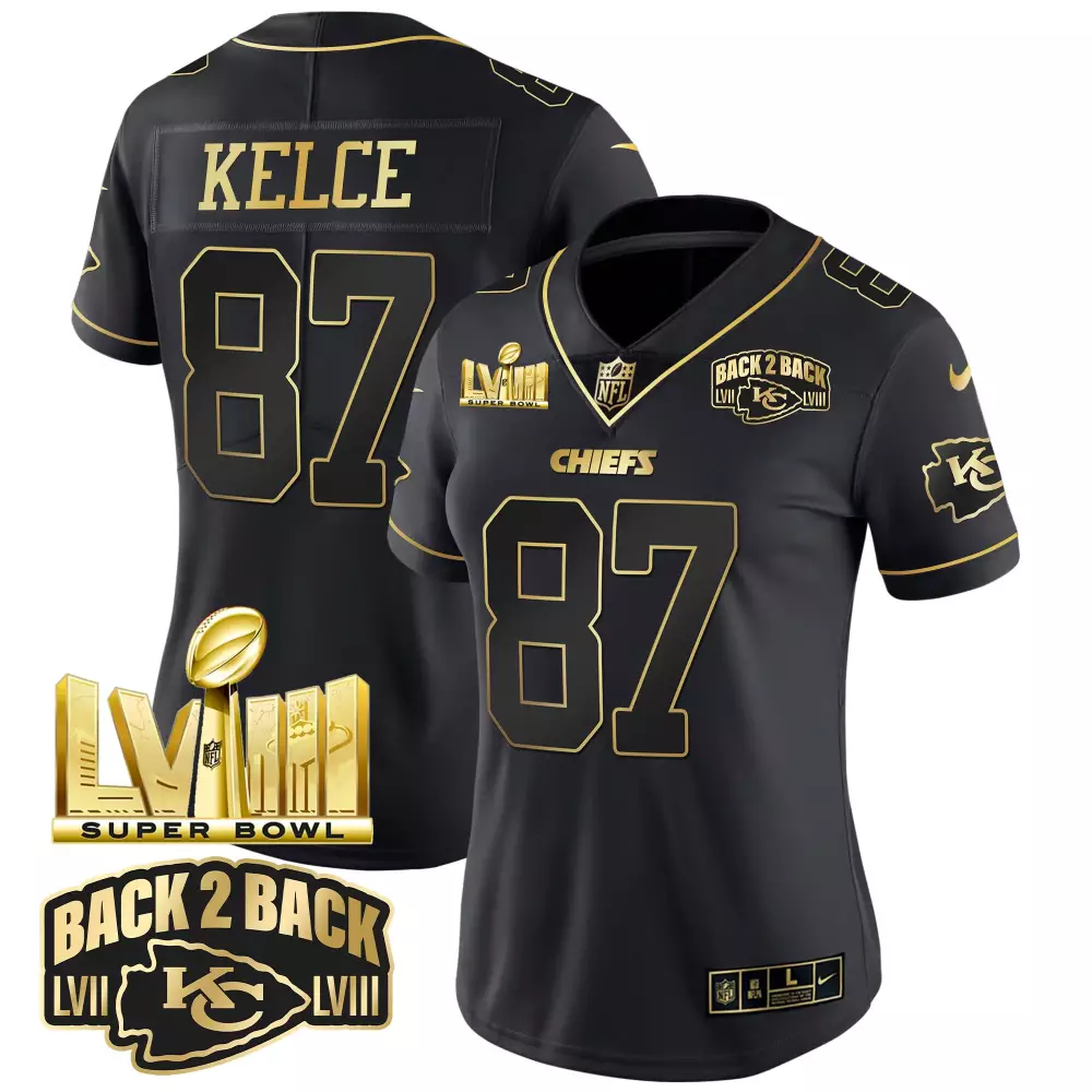 kelce 87 chiefs 2023 women s black back 2 back stitched vapor jersey