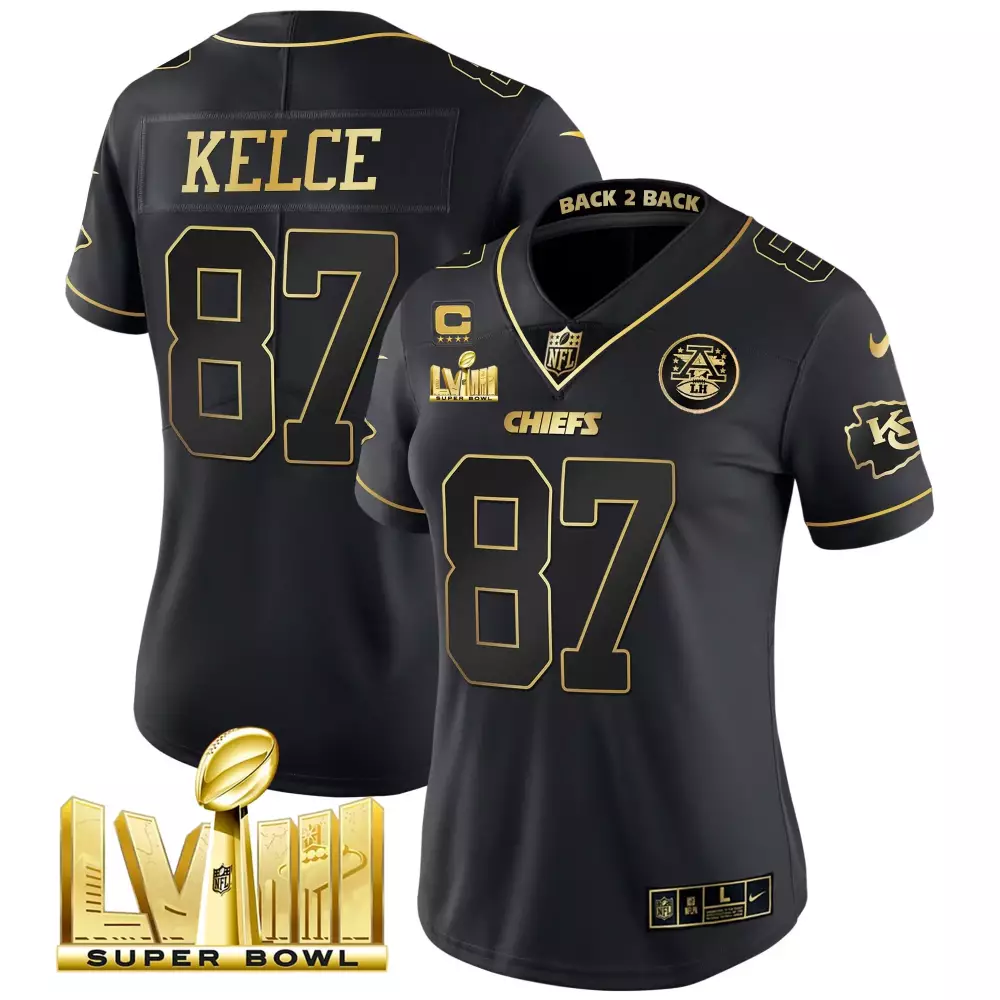kelce 87 chiefs 2023 women s black back 2 back stitched vapor jersey