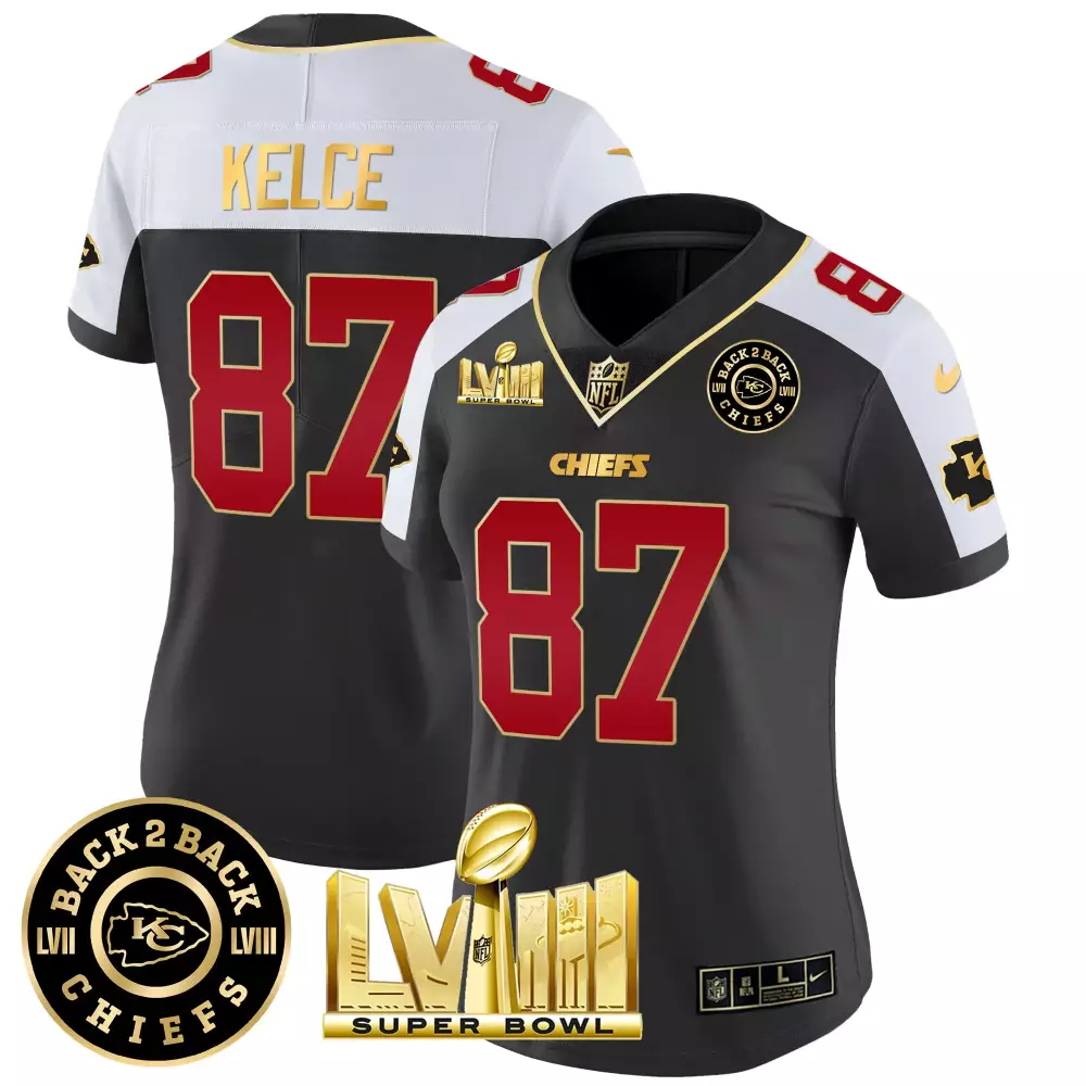 kelce 87 chiefs 2023 women s black back 2 back stitched vapor jersey