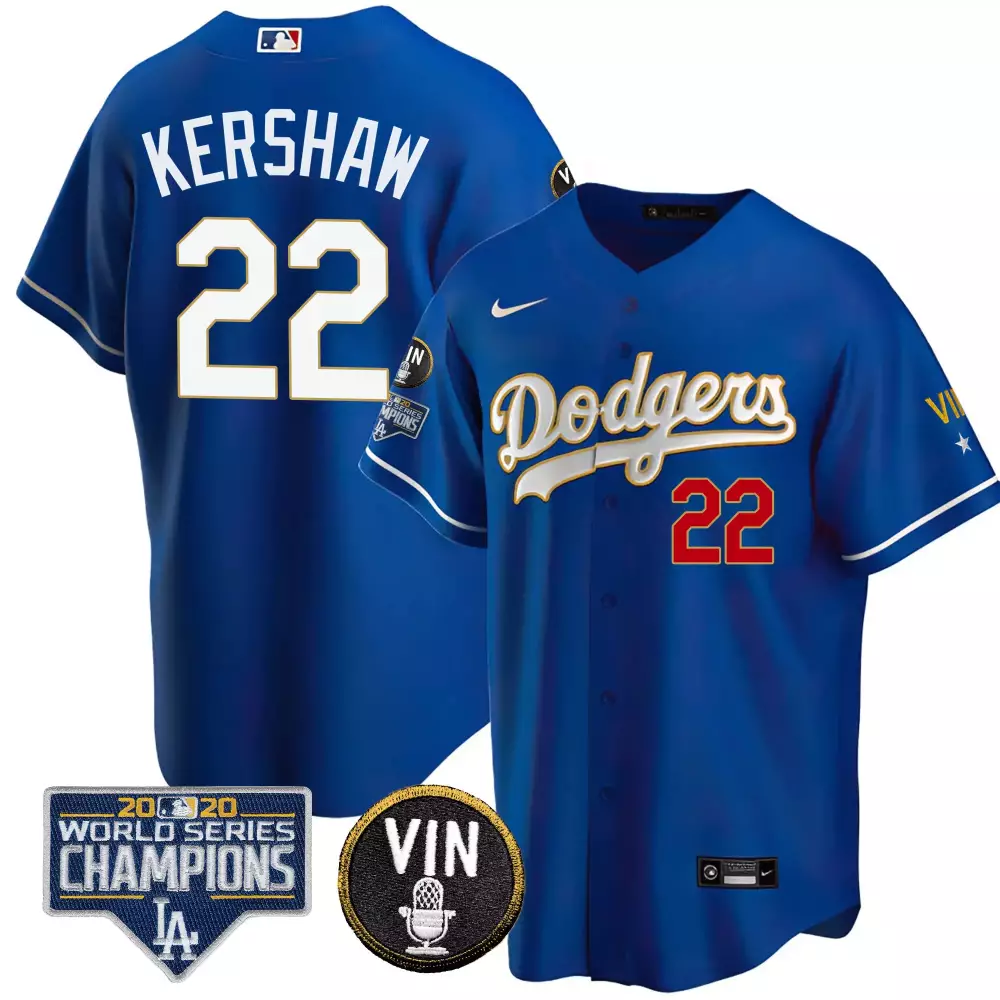 kershaw 22 dodgers 2020 men s all stitched vapor jersey blue world series champions vin patch