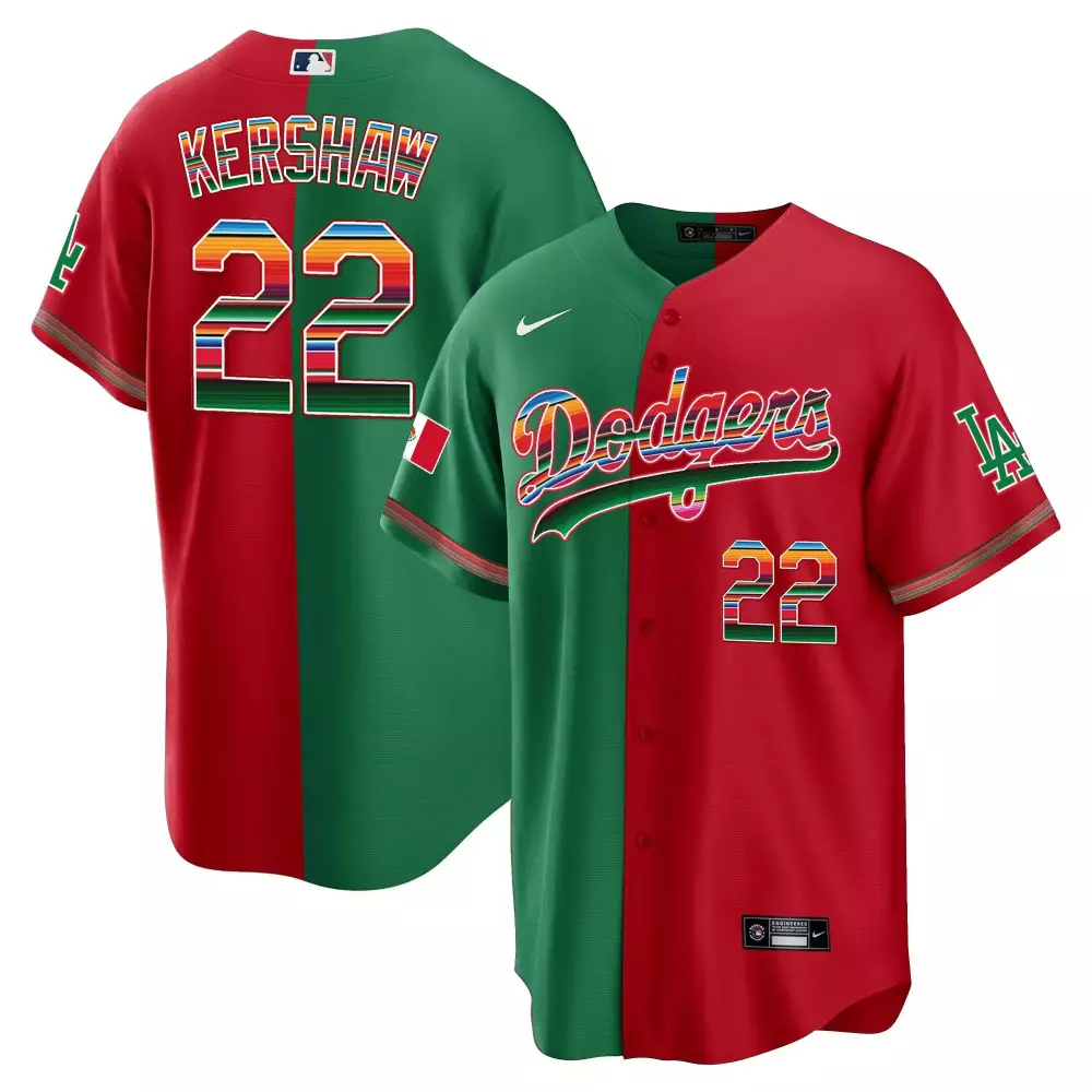 kershaw 22 dodgers 2023 men s all stitched vapor jersey red green design