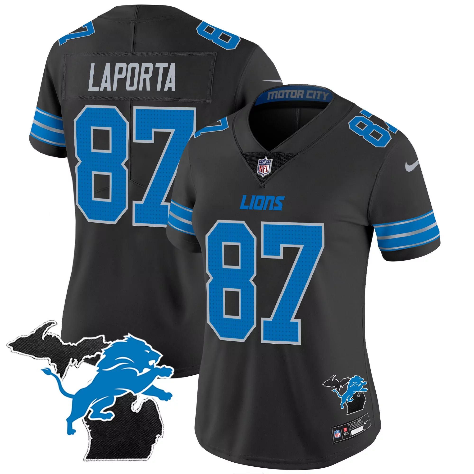 laporta 87 detroit lions 2023 women s black all stitched vapor jersey motor city